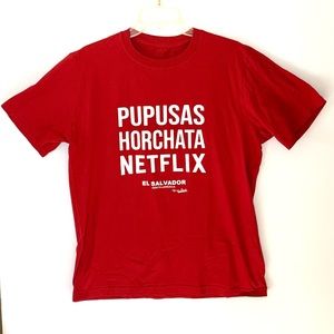 Men’s Red T Shirt Pupusas Horchata Netflix size Large 44 chest 27 Length